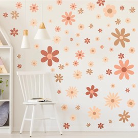 90Pcs Daisy Vinyl Wall Decals, Boho Wall Decal Daisy Stickers, Girls Groovy Peel & Stick Floral Stickers for Kids Nursery Wall Art Bedroom Classroom Living Room Decor(9 Sheets)