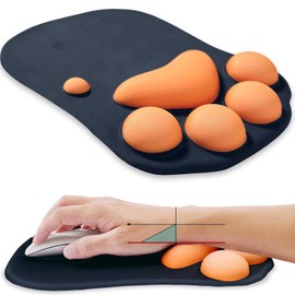PAGANOOM Almohadilla para el Ratón, Alfombrilla de Ratón de Silicona con Reposamuñecas, Forma de Garra de Gato 3D, Diseño de Ergonomía, Adecuado para el Estudio y el Trabajo (Negro)