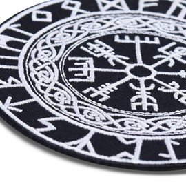 Vegvisir Nordic Viking Compass – Embroidered Iron on Patches for Bikers, Rocker, Vikings | Sew on or Iron on Applique Nordic Runic Compass Designed Patches Badge for All Fabrics | 90X90 mm