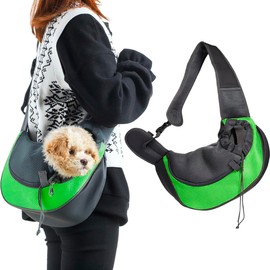Gavpepy Pet Dog Sling Carrier Puppy Pet Slings Bag for Small Dogs Cats Satchel Carriers Breathable Mesh Hand Free with Adjustable Strap Doggie Crossbody for Outdoor Travel (Green, Large 5-12 lbs)