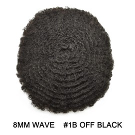 Afro Toupee For Black Men African American Afro Hair Systems Full Poly THIN SKIN Man Weave Balding Mens Custom Hair Unit Male ALL PU Human Hair Replacement with weaves (#1B Off Black, 8mm Wave Curl)