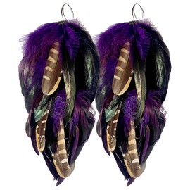 FASHMOROUS Dangle Earrings for Women, Long Hook Earrings with Plum Feathers, Boho Statement Jewelry