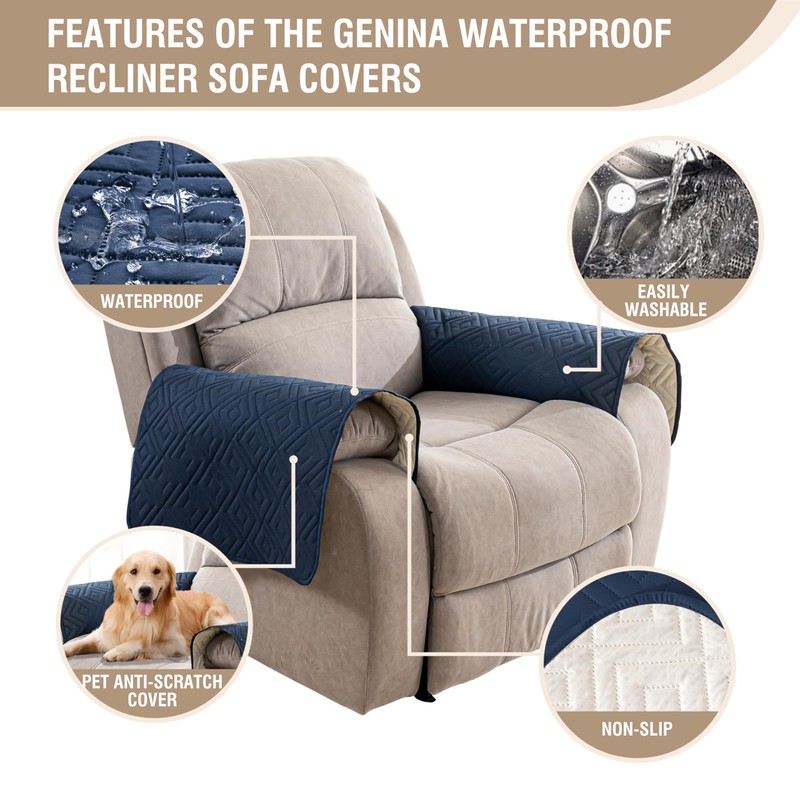 Genina Waterproof Recliner Armrest Covers - Non - Slip, Washable