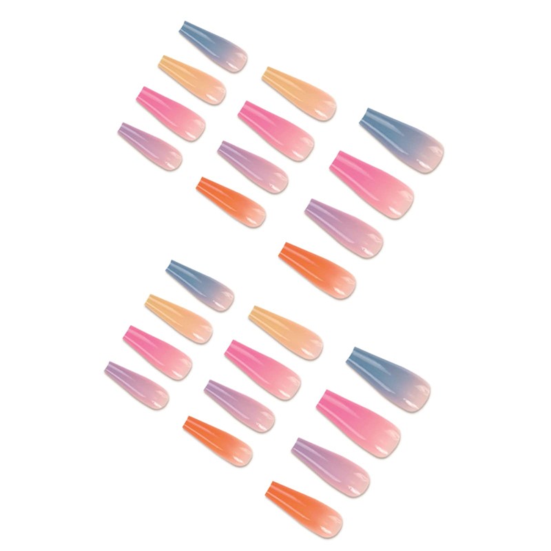 24pcs Long Coffin False Nails Multicolor Stick on Nails Pink