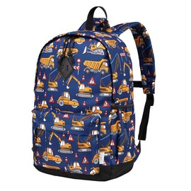 VASCHY Toddler Kids Backpack Boys, Lightweight Water Resistant Daycare Preschool Backpack for Little Boys w Chest Strap Construction Cars