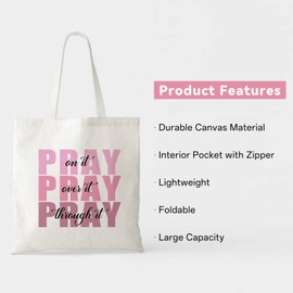 Teeglow Christian Canvas Tote Bag Gifts for Women, Aesthetic Faith Tote Beach Shopping Shoulder Reusable Grocery Church Inspirational Religious Gifts for Women Pray Bible Verse Tote Bag