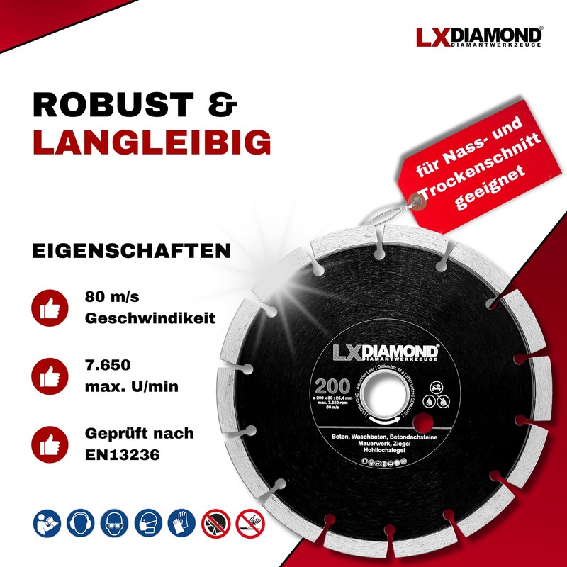 LXDIAMOND Diamond Cutting Disc 200 mm x 25.4 mm -