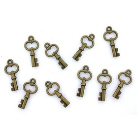 TWELVE 9/10 x 2/5 INCH KEY TO MY HEART ANTIQUED BRASS COLOR PENDANT CF708