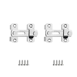 2 sets safety latches for doors push lock sliding inside stainless steel latch hasps apartment bedroom outward jam lock (Horizontal insertion)