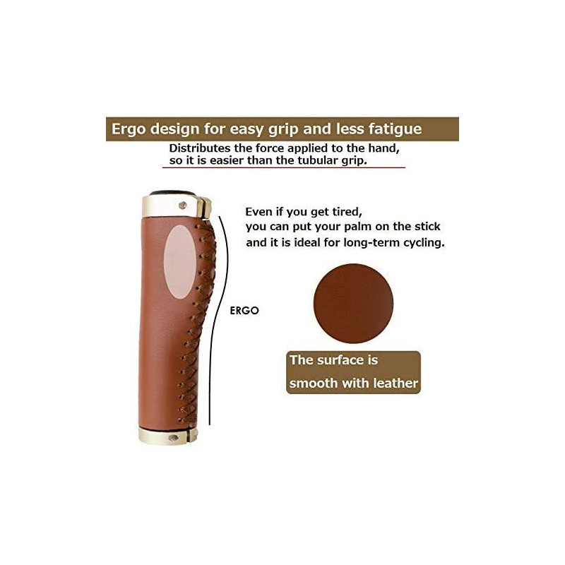 GORIX Bike Cowhide Leather Grip Ergo Antique Handlebar Lock on