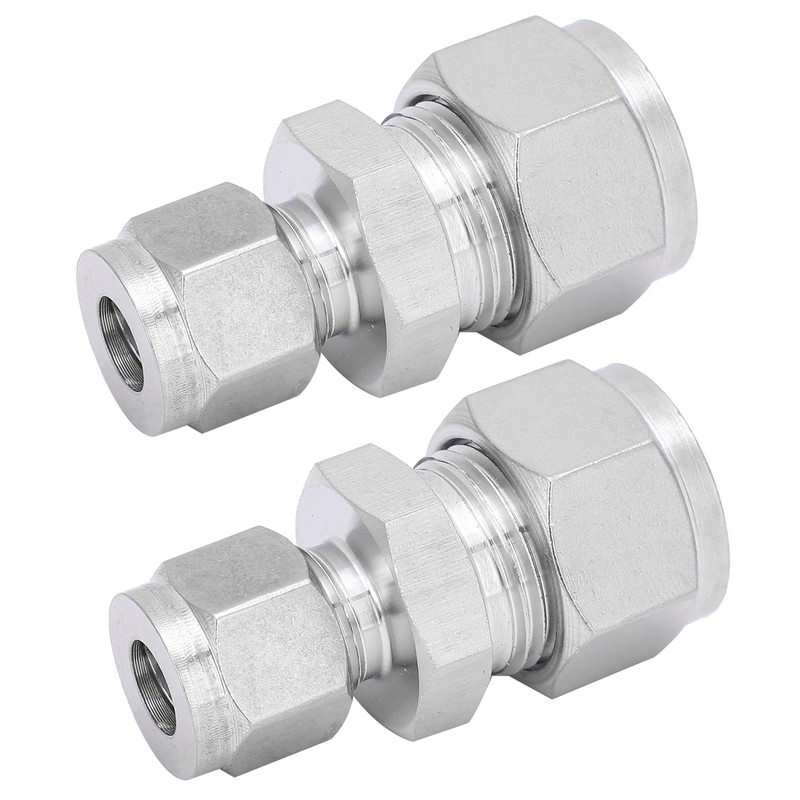 2pcs Compression Tube Fitting Adapter Stainless Steel Double Ferrule Joint