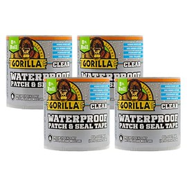 Gorilla Gorilla Waterproof Patch & Seal Tape, Clear Tape, 4" x 8' (Pack of 4) - Permanent Weather Resistant Seal for Leaks and Repairs