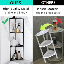 XEENEW Standing Corner Shower Caddy, 4 Tier Stainless Steel Organizer Stand, Rustproof Shelves for Inside Shower, Black