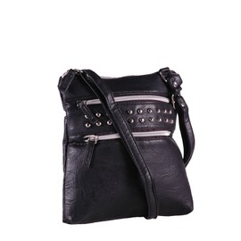Eye Catch - Valentina Studded Double Zipped Cross Body Ladies Shoulder Bag Black