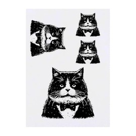Azeeda 4 x 'Struppige Smokingkatze' Temporäre Tattoos - Wasserfest, Hautfreundlich & Ungiftig · Transfers in Verschiedenen Größen (TO00085480)