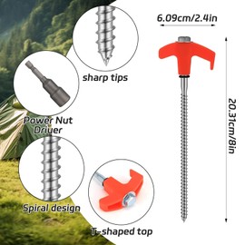 Pack of 10 Rotating Threaded Tent Pegs, Sturdy Ground Pegs for Camping and Outdoor, Tent Accessories, Camping Stove Screws, Screws for Hard Floor, Forest (Orange)
