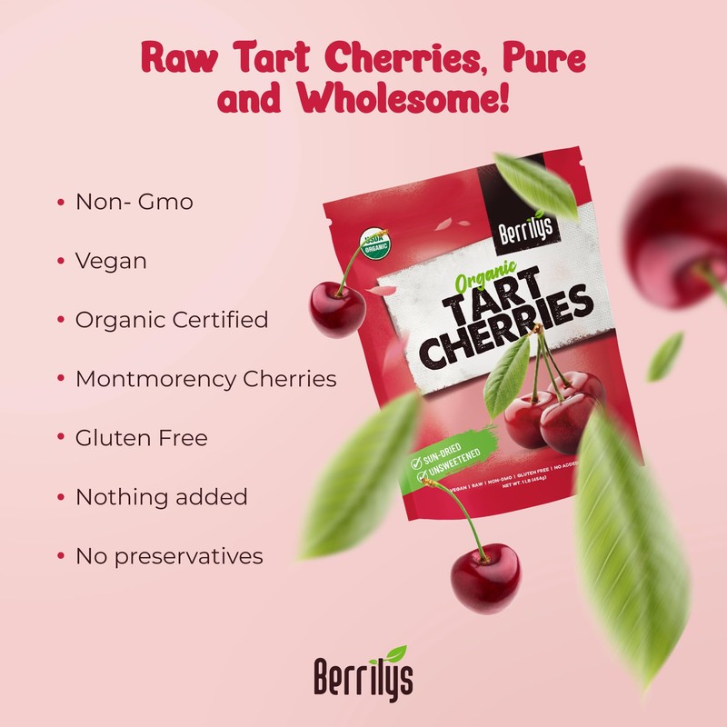 Berrilys Organic Unsweetened Dried Tart Cherries 1 lb, (16 oz)