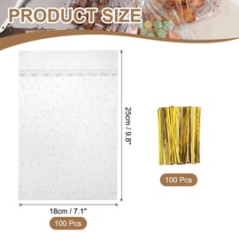 uxcell 100pcs Clear Treat Bags, 11.8" x 7.9" Valentines Cookie Bags with Twist Ties for Valentine's Day Candy Packaging White