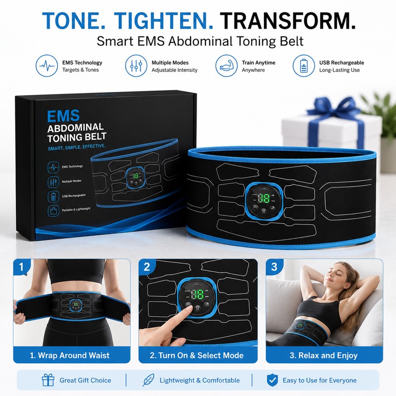 EMS Abdominal Muscle Stimulator Belt for Adult Fitness – Portable