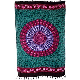 GURU SHOP Bali Sarong, Wall Towel, Wrap Skirt, Mandala Sarong Dress, Men/Women, Turquoise/Pink, Synthetic, Size: One Size, 160 x 115 cm