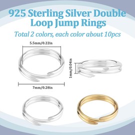 SUNNYCLUE 1 Box 20Pcs 925 Sterling Silver Jump Ring Double Loop Split Rings Bulk Golden Round Circle Loops Jewellery Connectors Mini Rings for Jewellery Making Necklace Bracelets DIY Craft Accessories