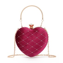 EVEOUT Heart Shaped Evening Handbag Clutch for Women Elegant Heart Shaped Shoulder Bags Wedding Party Purse Bridal Bag, Red (red velvet)