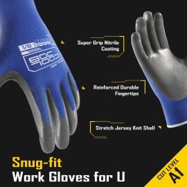 COOLJOB 10 Pairs Nitrile Dipped Safety Work Gloves with Grip, Non-slip Rubber...