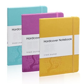 SINOBAND Lined Journals for Writing, 3 Pack, PU Leather Hardcover Notebook, A5 Size, Wide Ruled Paper, Bullet Journaling Travel Notebook for College Students, Writers, Business, Office Workers