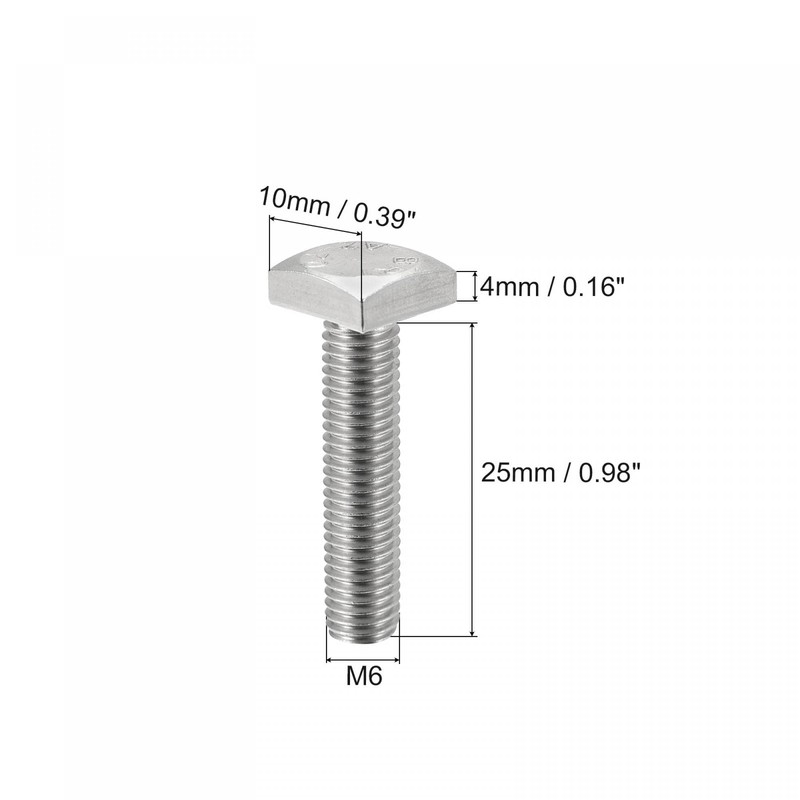 sourcing map Square Head Bolt, 10pcs M6x25mm Fully Thread 304