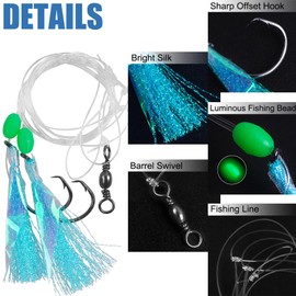Fishing Bait Rigs Set with Sharp Circle Hooks, Mono Leader, Swivel, Fish Skin Glow Beads, Saltwater Bottom Fishing Rigs for Rockfish, Lingcod, Sea Bass