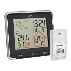 TFA Dostmann Digital Life Weather Station with Radio, Including Outdoor Sensor, Backlight, Outdoor and Indoor Temperature, Black, L 138 x W 28 (67) x H 125 mm