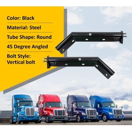 Mytee Products Black Angled Spring Loaded Mud Flap Hanger Bracket Set 28" Length - 1-1/8" Bolt Spacing - Round Tube Style 45 Degree Angled Mad Flap Hanger for Semi Trucks