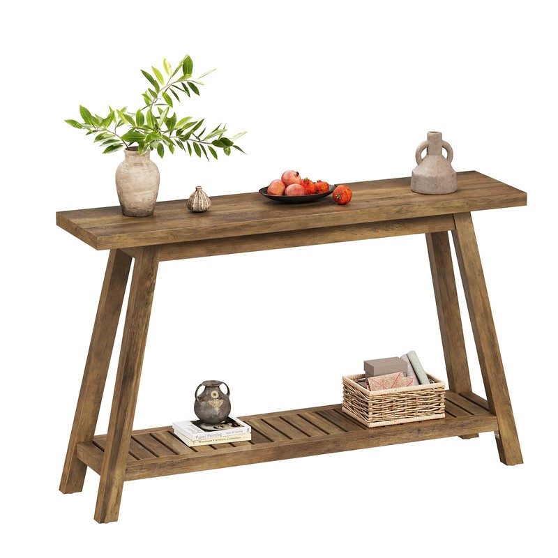 Welfuturer 47.2" Farmhouse Console Table with 2-Tier Open Storage