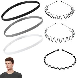 6 Piezas Diademas Deportivas, Diademas para Sudar, Bandas Elásticas Antideslizantes para Cabello, Fitness, Yoga, Running, Ajustables para Hombre y Mujer, Sudor y Comodidad (Negro, Talla única)