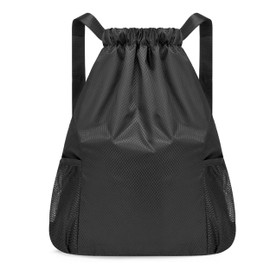 MQWDGJ Adjustable Drawstring Gym Bag, 50 x 40 cm Drawstring Backpack, Gym Bag with Drawstring, Sports Bag for Sports, Travel, School, Holiday, Travel, Hiking (Black), black