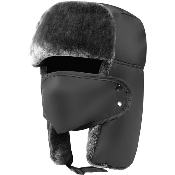 Trapper Hat Winter Hats for Men Trooper Hunting Ski Hat Women Ushanka Ear Flap Windproof Black