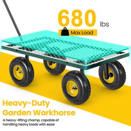 Homdox MAX 680LB Garden Cart, Heavy Duty Garden Wagon, Mesh Foldable Garden Cart, Pullable Garden Wagon with 180° Rotating Handle, Collapsible Garden Cart for Yard Garden Beach Farm, 10 Inches Tires