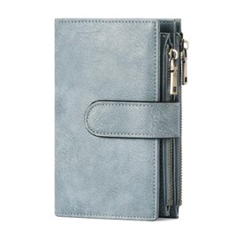 GOIACII Womens Wallets Rfid Credit Card Holder with 2 Zipper Pockets, 3 ID Windows Ladies Purse Leather