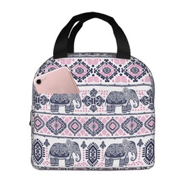 VOOHDDY Indian Tribal Elephant Pattern Insulated Lunch Bag For Men Women Reusable Lunch Box Container Waterproof Portable Cooler Thermal Tote Bag For Work Office Picnic Beach Travel