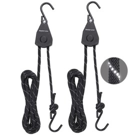 Masterwise Rope Ratchet Straps, Kayak Tie Down Straps with Reflective Stripe, Boat Trailer Straps Canoe Bow and Stern Rope Hanger Kayak and Canoe Accessories (Black, 3/8" x12'-2pcs)