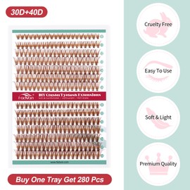 FADVAN Cluster Eyelash Extensions 280 Pieces Curl D Eyelashes Individual False Eyelashes Natural Professional Bouquet Clusters DIY Brown Eyelashes (30D+40D-0.07D, Blend 9-16mm)