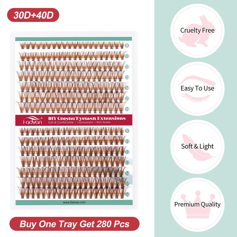 FADVAN Cluster Eyelash Extensions 280 Pieces Curl D Eyelashes Individual