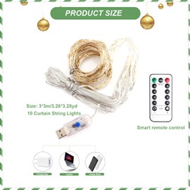Curtain Fairy Lights, 3m×3m 300LED White Curtain Lights, Fairy Lights for Bedroom with 8 Modes Remote Control Timer Adjustable Brightness, String Lights for Bedroom, Garden, Party, Wedding Decorations