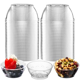 Clear Mini Plastic Bowls - (Bulk 50 Pack) 6 Oz Disposable Premium Hard Plastic Dessert Bowls for Serving, Weddings, Catering, Parties, Ice Cream, Salsa, Home or Event Party Supplies