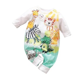 Aoswep - Lively Colored Pencil Animals Printed Baby Jumpsuit Baby girl bodysuit (9-12 Months)