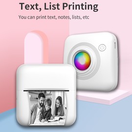 Mini Pocket Printer Portable 58mm Thermal Printer Machine Wireless BT Connection for Picture Label DIY Handcraft List Memo Notes Journal Receipt Paper Instant Sticker with 1 Roll Thermal Paper&10 Rolls Adhesive Stickers Gift for Kids Study Work Office Co