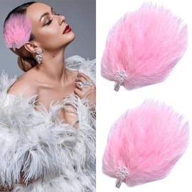 Swan Feather Hair Clips Ostrich Pearl Flower Rhinestone Hairpins for Women Party Bride Wedding Hair Accessories Headpiece (Pink)