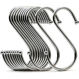 S Shaped Hooks, Extra Large, 4.7 inches (12 cm) x 20 pcs, Set of 20, Kitchen, Bathroom, Rust Proof, Hanging Accessories, Load Capacity 33.1 lbs (15 kg) (Silver)