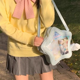 Vobomo Star Shape Ita Bag Pins Display Crossbody Bag PU Leather Backpack Y2k Aesthetic Cute Handbag (Blue)