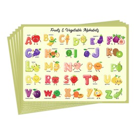 Disposable Placemats for Baby, Sticky Disposable Table Mats Babies Toddlers for Dining Table, Restaurants, Preschool & Parties–Fruit Alphabet Fun Designs 60 Pack, 12x16 Inches